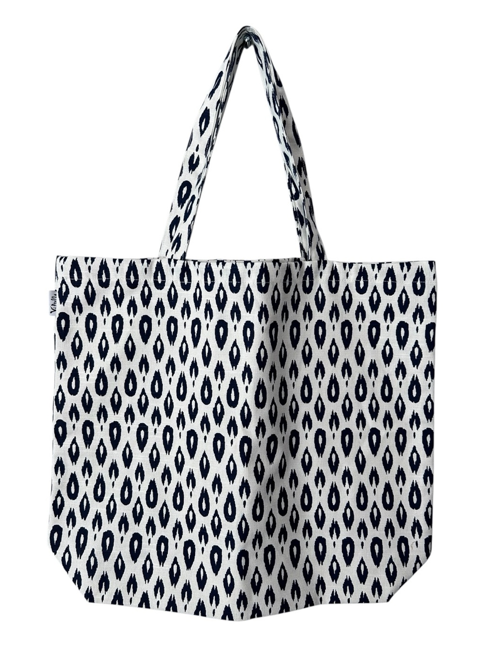 ViBella While & Navy Blue Ikat Tote Bag Travel Shopping Bag